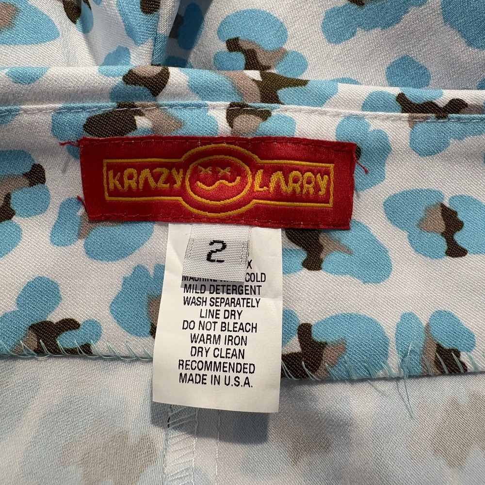 Krazy Larry Pants Women's 2 Blue Geometric All Over Print Stretch Flat Front EUC - Picture 4 of 9